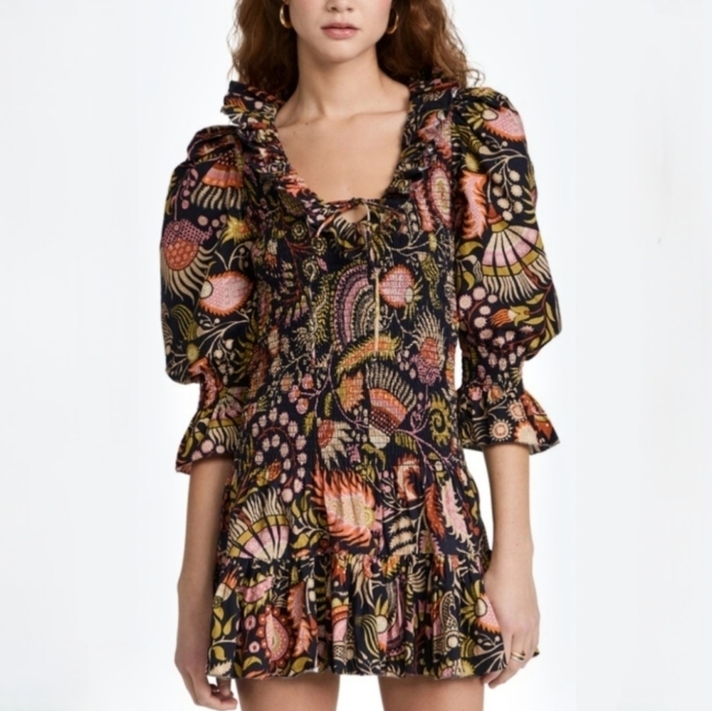 LOVE THE LABEL Molly Jasper Smocked Cotton Mini Dress M